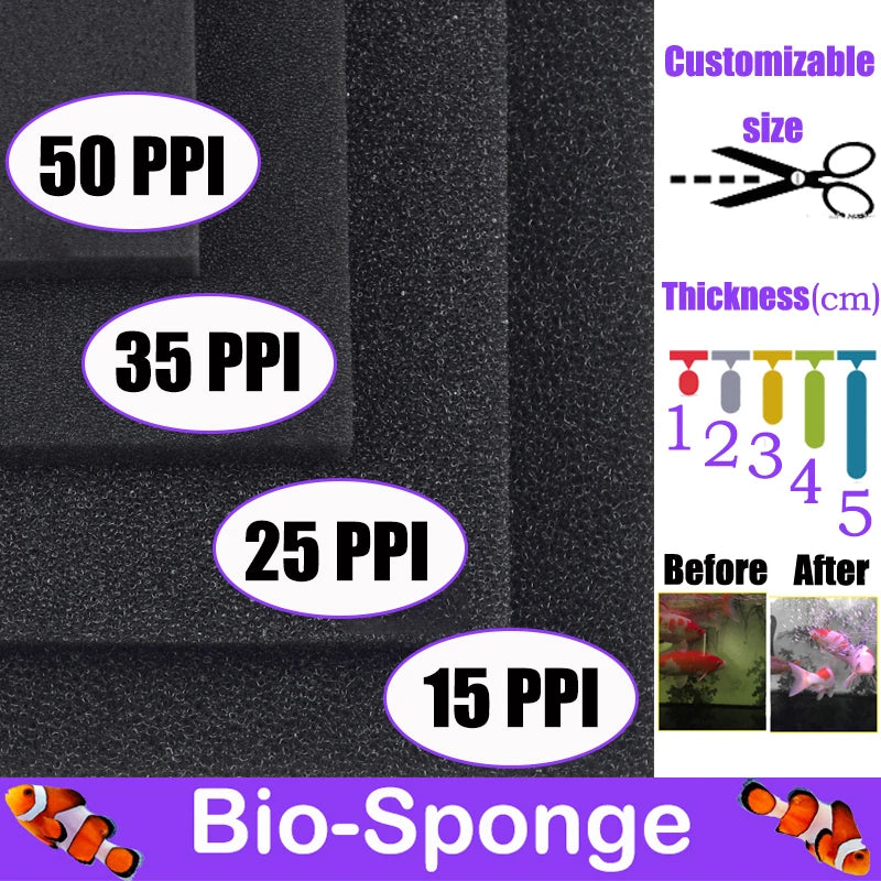 15/25/35/50PPI Aquarium Biochemical Cotton Filter Practical Fish Tank Accessories Pond Culture Foam Sponge Filter Black