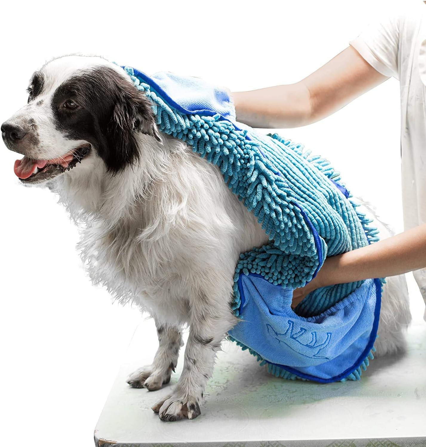 Ultra Absorbent Microfiber Dog Towel - Quick Drying, Extra Large Size with Comfortable Hand Pockets for All Breeds