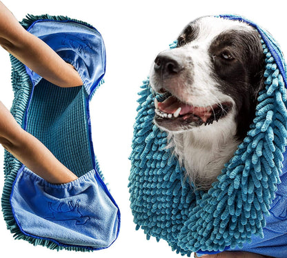 Ultra Absorbent Microfiber Dog Towel - Quick Drying, Extra Large Size with Comfortable Hand Pockets for All Breeds